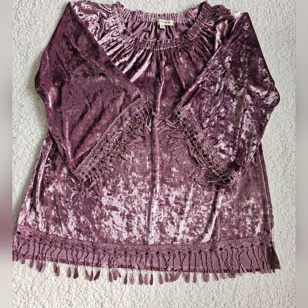 Indigo Thread Co Top Velvet Pink Large Polyester